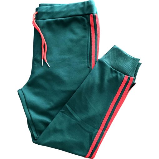 Green with Red Stripes Skinny Fit Jogger Sweatpants - Image 2