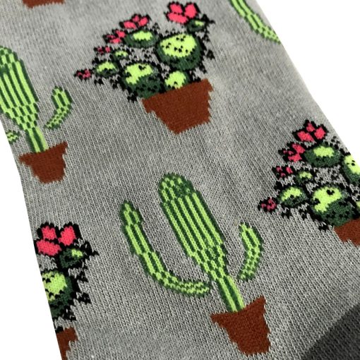 Grey Prickly Pear Cactus Mens Cotton Socks - Image 2