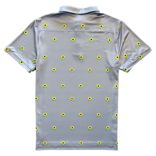 Grey Sunflower Floral Men's Polo Golf Shirt - Image 3