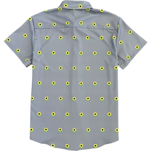 Grey Sunflower Floral Print Men’s Short Sleeve Button Down Shirt - Image 3