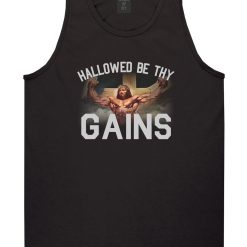 Hallowed Be Thy Gains Jesus Work Out Mens Tank Top Shirt