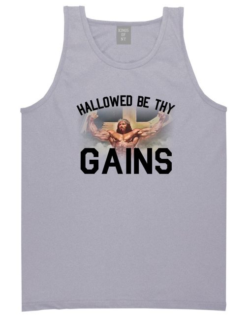 Hallowed Be Thy Gains Jesus Work Out Mens Tank Top Shirt - Image 3
