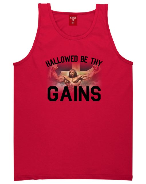 Hallowed Be Thy Gains Jesus Work Out Mens Tank Top Shirt - Image 4