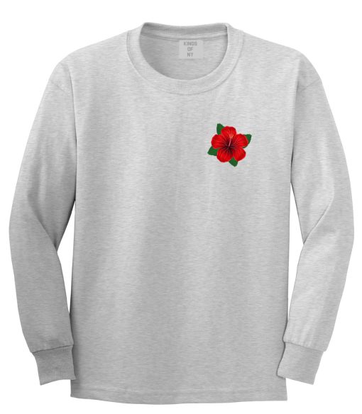 Hibiscus Flower Chest Mens Long Sleeve T-Shirt - Image 3
