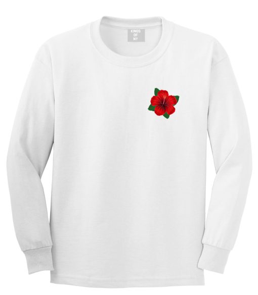 Hibiscus Flower Chest Mens Long Sleeve T-Shirt - Image 2