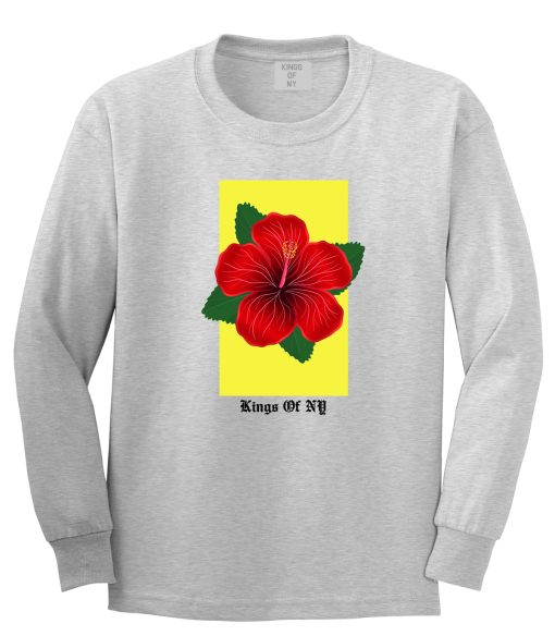 Hibiscus Flower Red Yellow Mens Long Sleeve T-Shirt - Image 3
