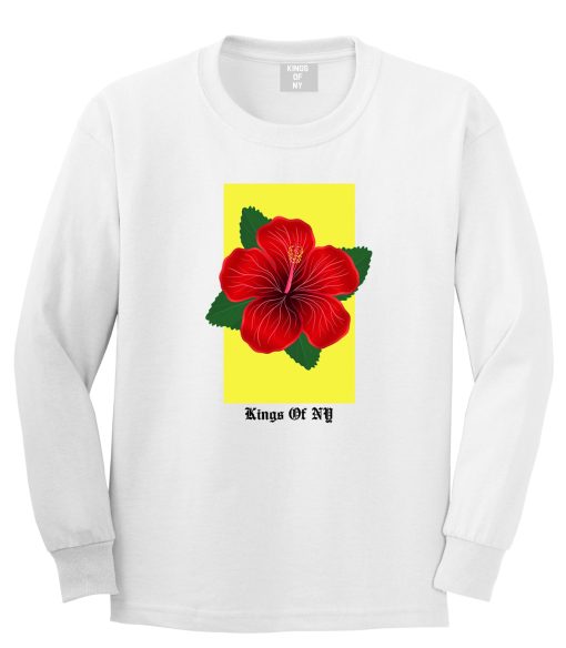 Hibiscus Flower Red Yellow Mens Long Sleeve T-Shirt - Image 2
