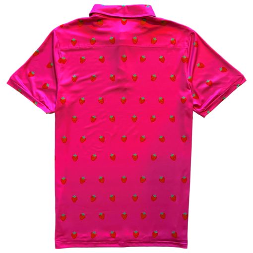Hot Pink Strawberry Fruit Men's Polo Golf Shirt - Image 2