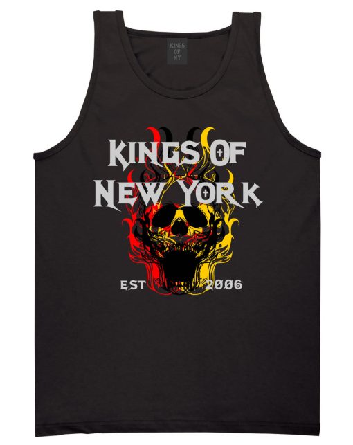 Kings Of New York Burning Skulls Mens Tank Top Shirt - Image 3