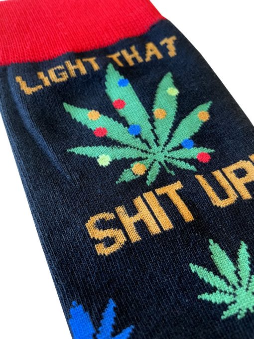 Light That Shit Up Weed Leaf Christmas Mens Crew Socks - Image 2