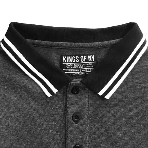 Logo Dark Grey Mens Cotton Tipped Pique Short Sleeve Polo Shirt - Image 5