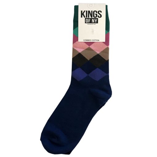 Mens Argyle Pink And Blue Cotton Socks