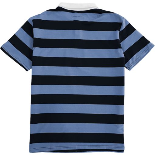 Navy Blue And Light Blue Striped Mens Short Sleeve Rugby Shirt - Image 2