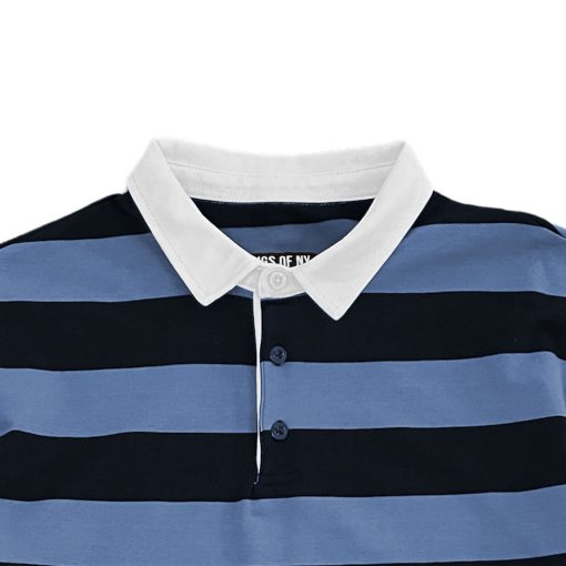 Navy Blue And Light Blue Striped Mens Short Sleeve Rugby Shirt - Image 3
