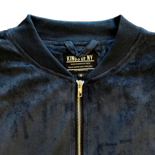 Navy Blue Faux Suede Mens Bomber Jacket - Image 3