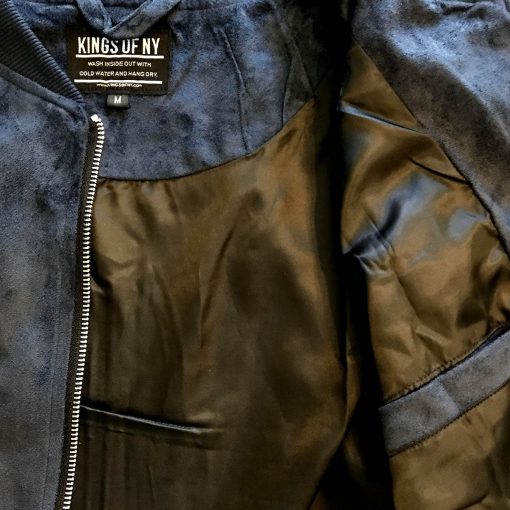Navy Blue Faux Suede Mens Bomber Jacket - Image 4