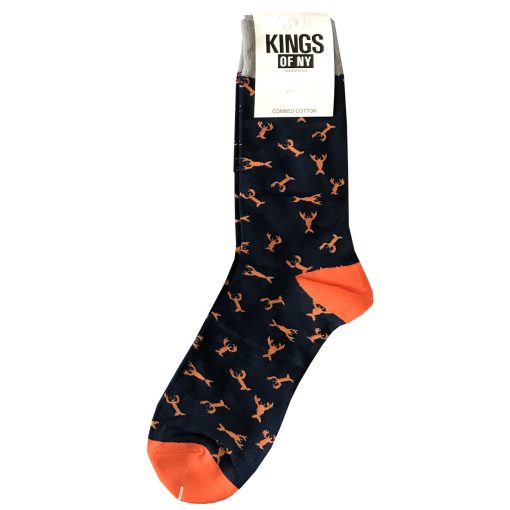 Navy Blue Orange Lobster Nautical Mens Cotton Socks