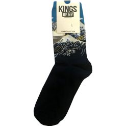 Navy Blue Famous Artist Arwork Waves Mens Cotton Socks