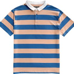 Pink And Blue Striped Mens Short Sleeve Rugby Shirt