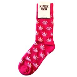 Pink And White Marijuana Weed Leaf Pattern Mens Crew Socks