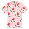 Pink Red Rose Floral Print Mens Golf Polo Shirt