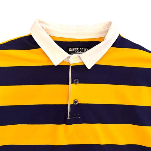 Purple And Gold Striped Mens Short Sleeve Rugby Shirt - Image 3