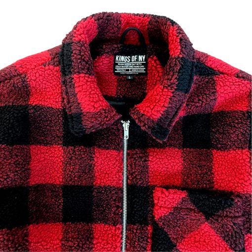 Red And Back Buffalo Plaid Mens Sherpa Jacket - Image 3
