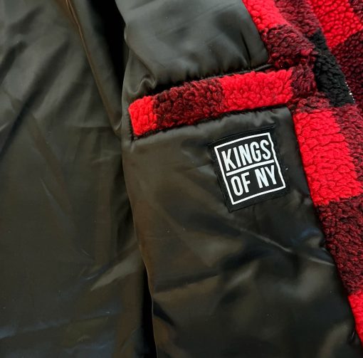 Red And Back Buffalo Plaid Mens Sherpa Jacket - Image 4