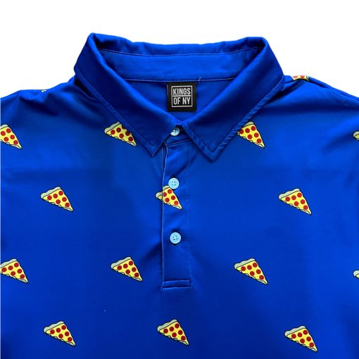 Royal Blue Mini Pizza Funny Men's Polo Golf Shirt - Image 3