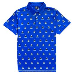 Royal Blue Shark Attack Mens Golf Polo Shirt