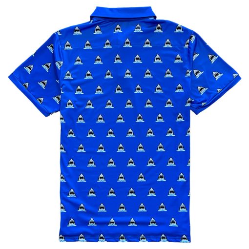 Royal Blue Shark Attack Mens Golf Polo Shirt - Image 2