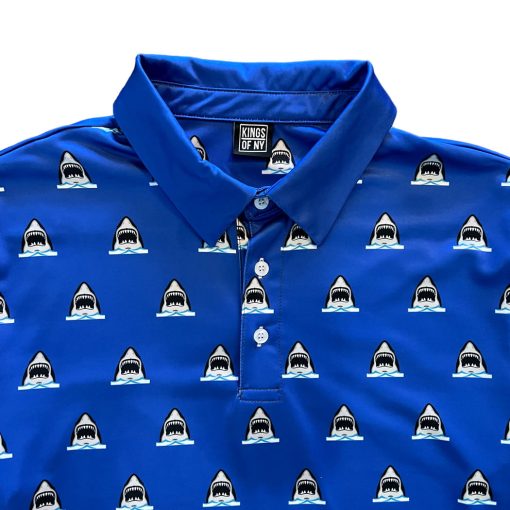 Royal Blue Shark Attack Mens Golf Polo Shirt - Image 3