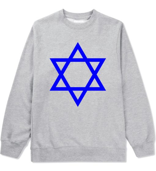 Royal Blue Star Of David Jewish Mens Crewneck Sweatshirt - Image 3