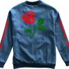 Single Red Rose Denim Bomber Jacket