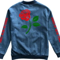 Single Red Rose Denim Bomber Jacket