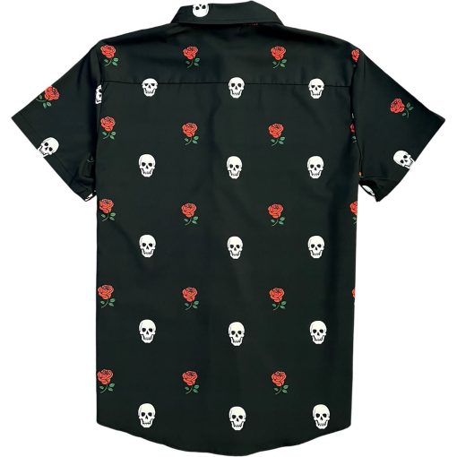 Skull And Roses Men’s Short Sleeve Button Down Shirt - Image 3
