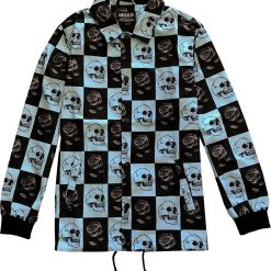 Black Rose and Skull Checkered Mens Windbreaker Coaches Jacket