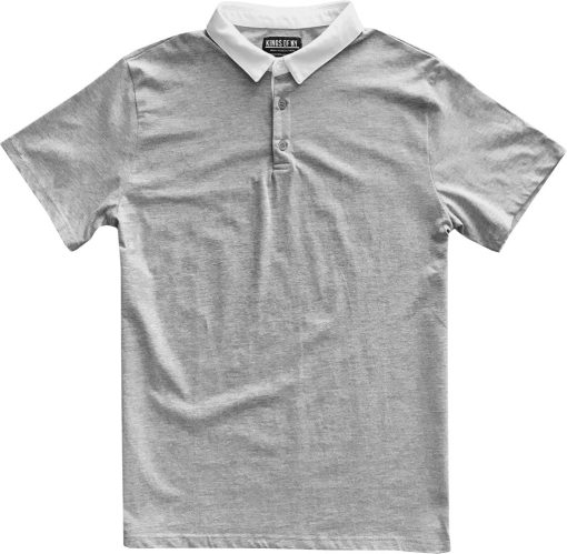 Solid Grey with White Collar Mens Short Sleeve Polo Rugby Shirt