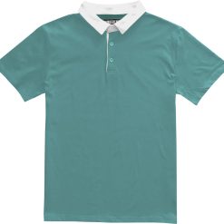Solid Seafoam Green with White Collar Mens Short Sleeve Polo Rugby Shirt