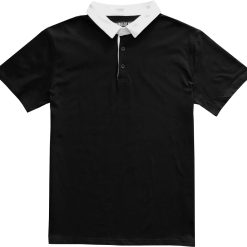 Solid Black with White Collar Mens Short Sleeve Polo Rugby Shirt