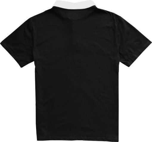 Solid Black with White Collar Mens Short Sleeve Polo Rugby Shirt - Image 2