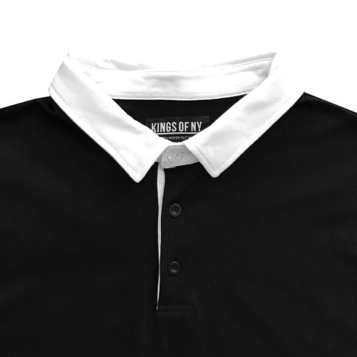 Classic Black and White Striped Mens Short Sleeve Polo Rugby Shirt - Image 3