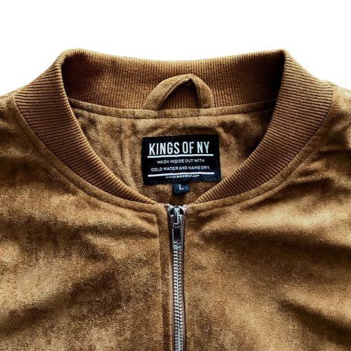 Brown Faux Suede Mens Bomber Jacket - Image 3