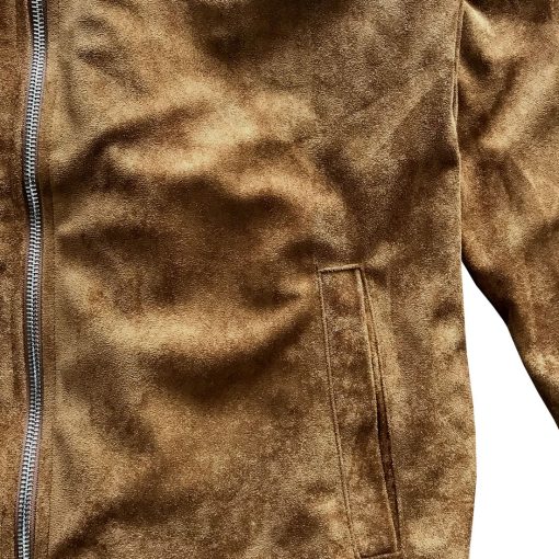 Brown Faux Suede Mens Bomber Jacket - Image 4