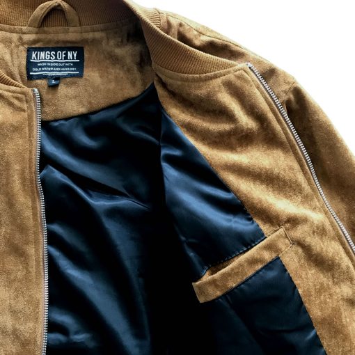 Brown Faux Suede Mens Bomber Jacket - Image 5