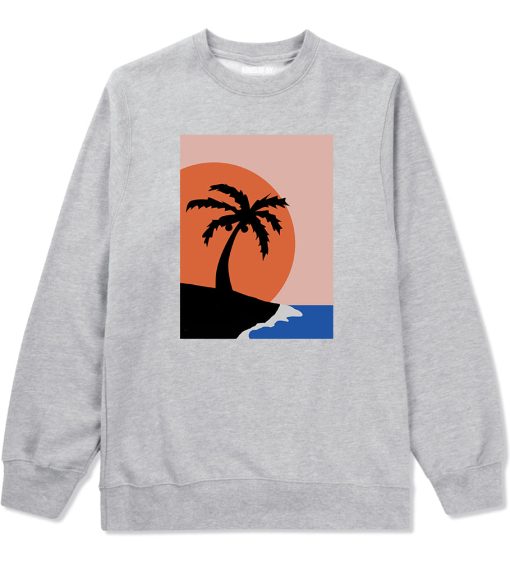 Sunset Palm Tree Vacation Mens Crewneck Sweatshirt - Image 3