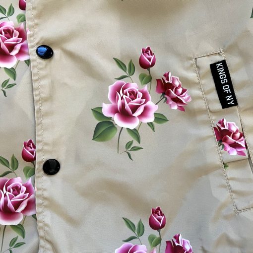 Tan Pink Rose Floral Print Mens Coaches Jacket - Image 5