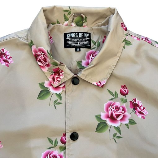 Tan Pink Rose Floral Print Mens Coaches Jacket - Image 3