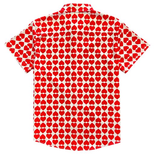Valentines Day Heart Print Men’s Short Sleeve Button Down Shirt - Image 3
