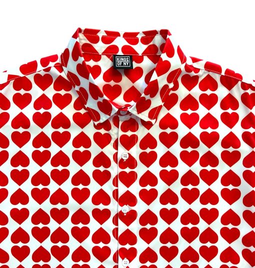 Valentines Day Heart Print Men’s Short Sleeve Button Down Shirt - Image 2